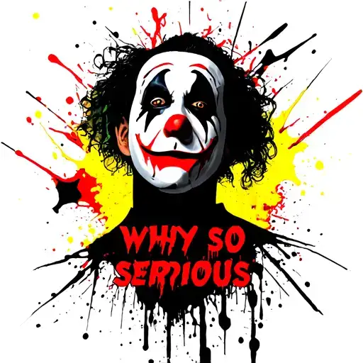 black jokers shadow with the yellow outline and red writing why so serious  tattoo design idea