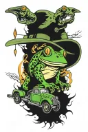 frog tow truck driving towing a rv  tattoo design idea