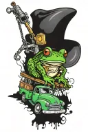 frog tow truck driving towing a rv  tattoo design idea