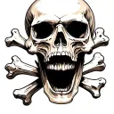 skull crossbones no shading no shadows projected mouth open tattoo design idea