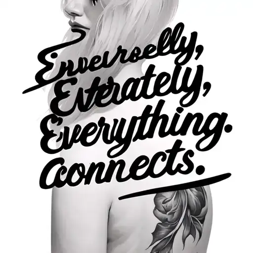 The words "Eventually, everything connects." in a simple font between the back of the shoulders of a woman tattoo design idea