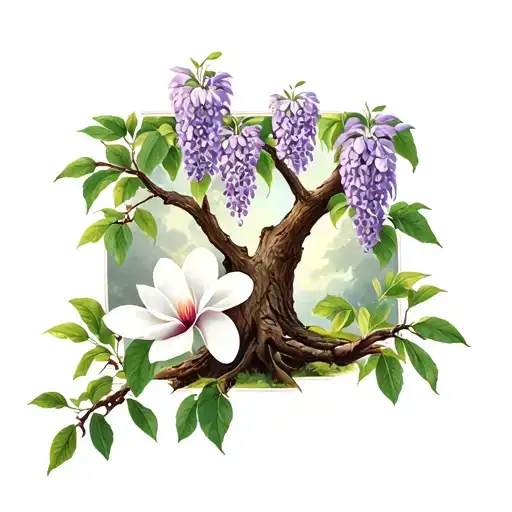 wrist band with magnolia and live oak tree with wisteria   tattoo design idea