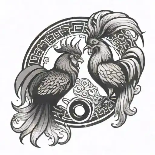 chinese zodiac rooster rabbit yin yang symbol tattoo design idea