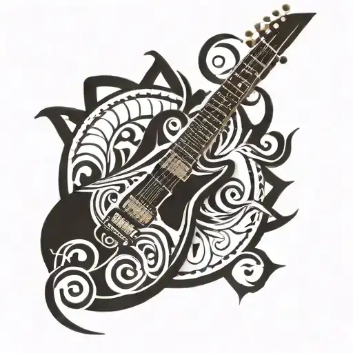 electric guitar,  eye horus, libra sign tattoo design idea