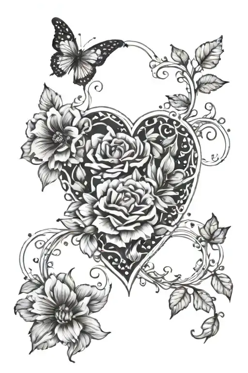 Leo and bull heart infinity flowers tattoo design idea