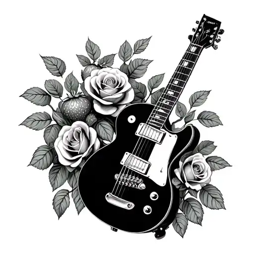 guitar roses strawberries growing tattoo design idea