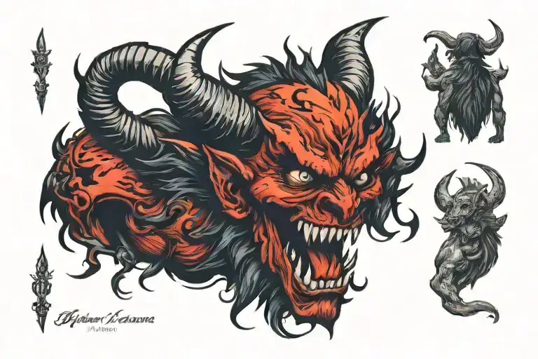 sailor jerry style devil with spread arms tattoo design idea