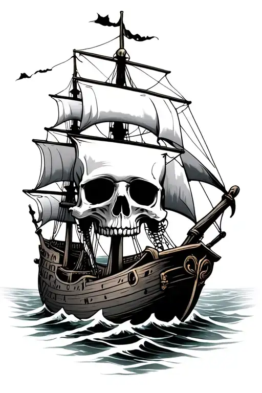 pirate ship skull tattoo design idea