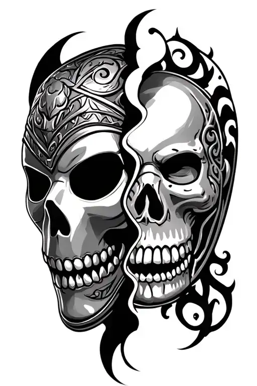 luchador mask split in half showing a skull inside tattoo design idea