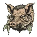 wild boar eats hand tattoo design idea
