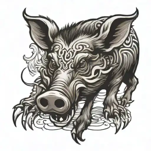 wild boar eats hand tattoo design idea