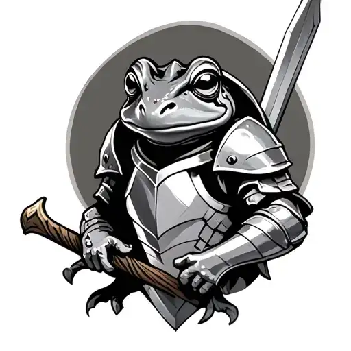 frog in crusader armor holding a sword tattoo design idea