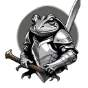 frog in crusader armor holding a sword tattoo design idea