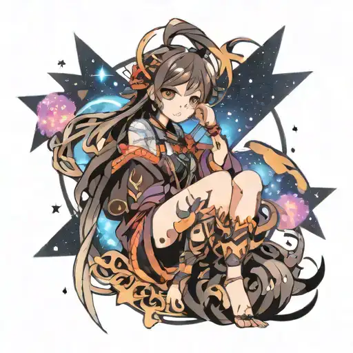 anime character, trible, girl, stars on BG tattoo design idea