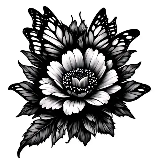a simple side stomach/rib tattoo with butterflies and a flower  tattoo design idea
