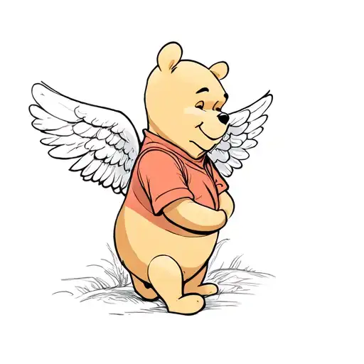 winnie the pooh with wings and nan underneath tattoo design idea