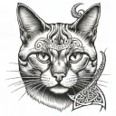 Siamese cat samurai full size tattoo design idea