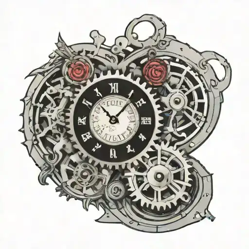 cogs broken heart stopped clock tattoo design idea