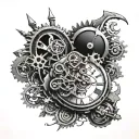 cogs broken heart stopped clock tattoo design idea