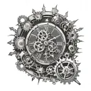cogs broken heart stopped clock tattoo design idea