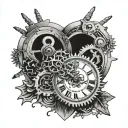 cogs broken heart stopped clock tattoo design idea