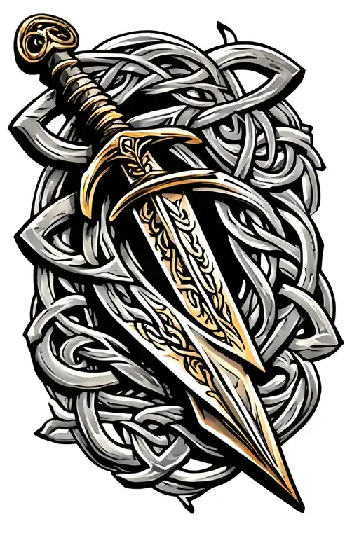 celtic dagger intertwined tattoo design idea