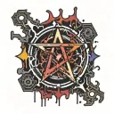 Flesh Scar Bloody Torn flesh, electronics, Cryptocurrency, Bitcoin, Bitcoin symbol, Satanic, Satanism, Pentagram tattoo design idea