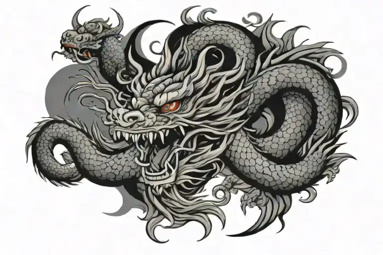 Japanese Dragon With Long Body Black And Grey Tattoo hd quality tattoo design idea