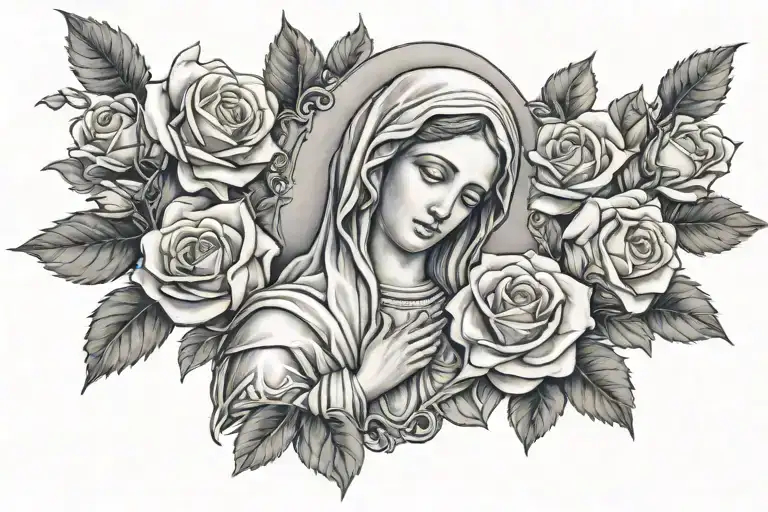 mother Mary with roses blooming tattoo design idea
