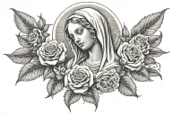 mother Mary with roses blooming tattoo design idea