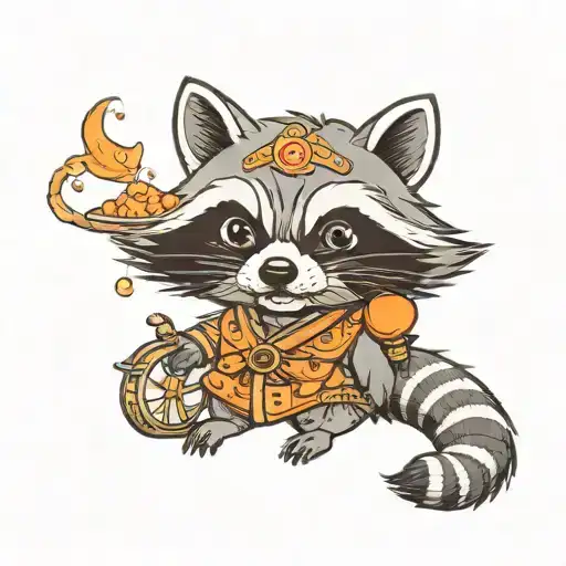 raccoon offering mandarin tattoo design idea