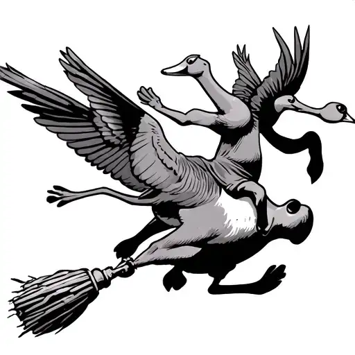 Scooby doo flying a witches broom chasing a goose flying tattoo design idea