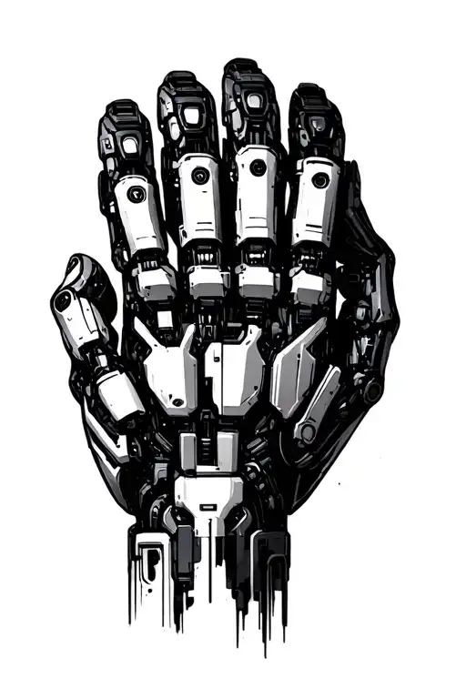 robotic hand holding tattoo design idea