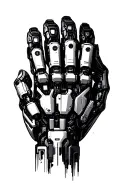 robotic hand holding tattoo design idea