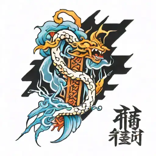 Kaizen Japanese Characters Combined Tattoo with blue lightning idea tattoo design idea