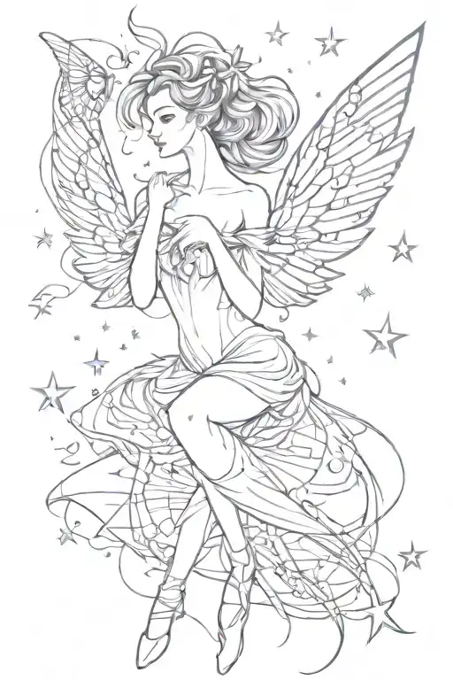 ballerina phoenix freedom butterflies stars tattoo design idea
