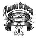 Create a tattoo using the word "Aundrea" , a wedding ring & the date 1/1/25 in Roman numerals  tattoo design idea