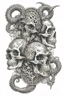 skulls clouds with Capricorn zodiac signs intertwined tattoo design idea