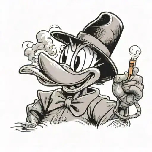 A black donald duck smoking a blunt with smoke with a Big Red 23 above his  tattoo design idea