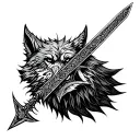 viking sword wolf howling tattoo design idea