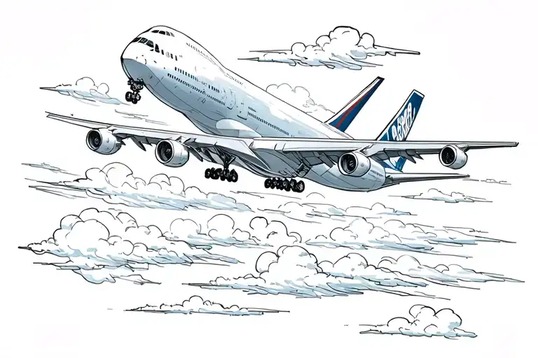 Boeing 747 plane clouds fading tattoo design idea