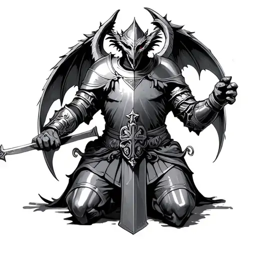 templar knight kneeling gargoyle tattoo design idea