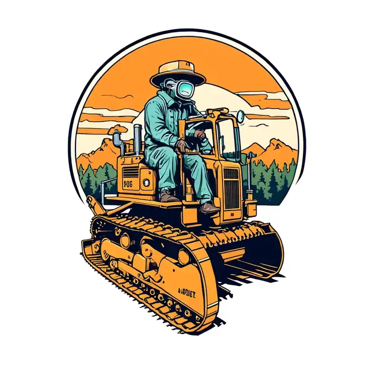 mad scientist on a bulldozer tattoo design idea