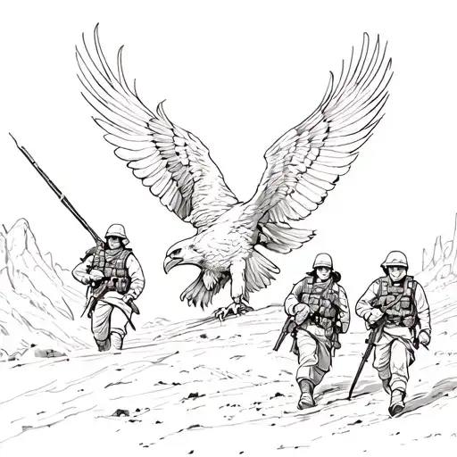 Eagle with soldiers walking tattoo design idea