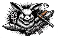 borderlands tiny Tina rabbit with rocket, and sawtooth canyon Grenacde smoking cigar and skeleton key tattoo design idea