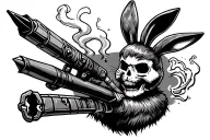 borderlands tiny Tina rabbit with rocket, and sawtooth canyon Grenacde smoking cigar and skeleton key tattoo design idea