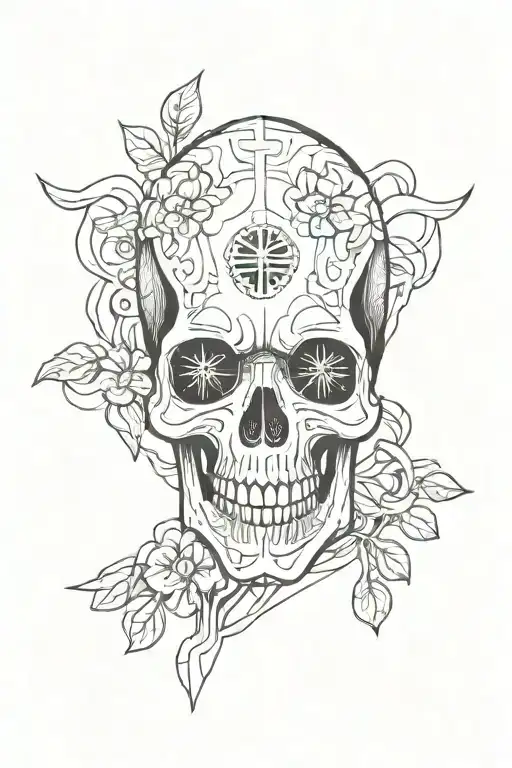 Skull and japanese writing tattoo design idea