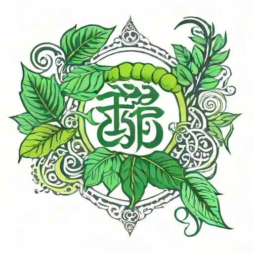 Sanskrit breathe tattoo with leaves and green tattoo design idea
