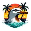 loud seagull head with palm trees colors sunset tattoo design idea