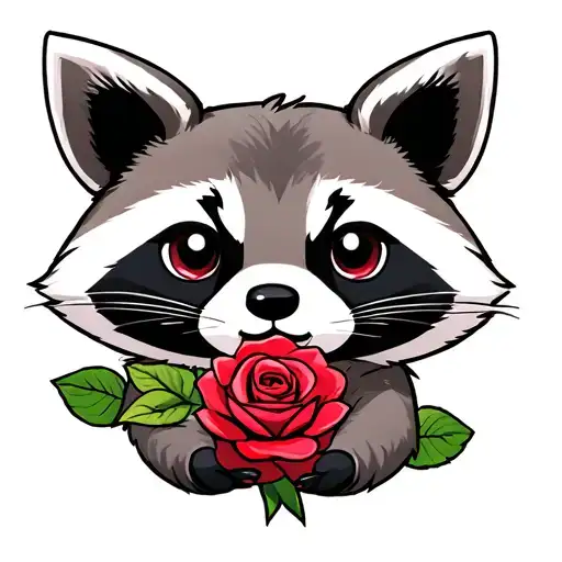 Raccoon holding a rose tattoo design idea